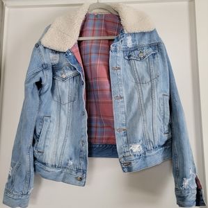 Flannel Lined Jean Jacket with Sherpa Collar
